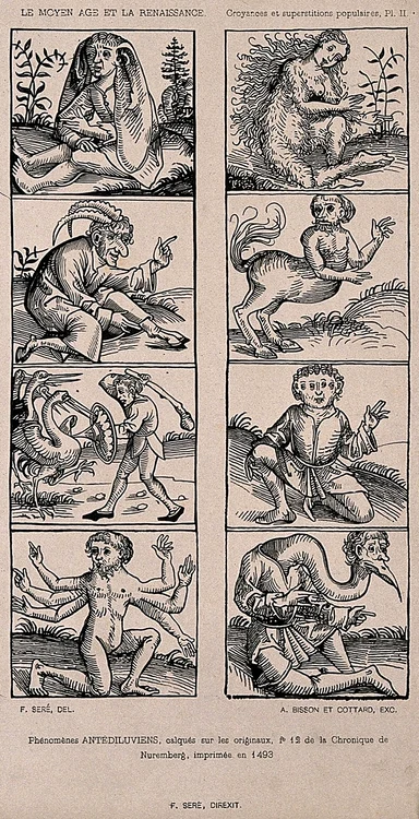„Oameni monstruoși”, reprezentați în Cronica de la Nürnberg (1493)