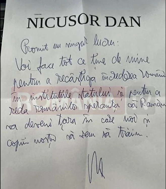 Biletul scris de Nicușor Dan FOTO: România TV