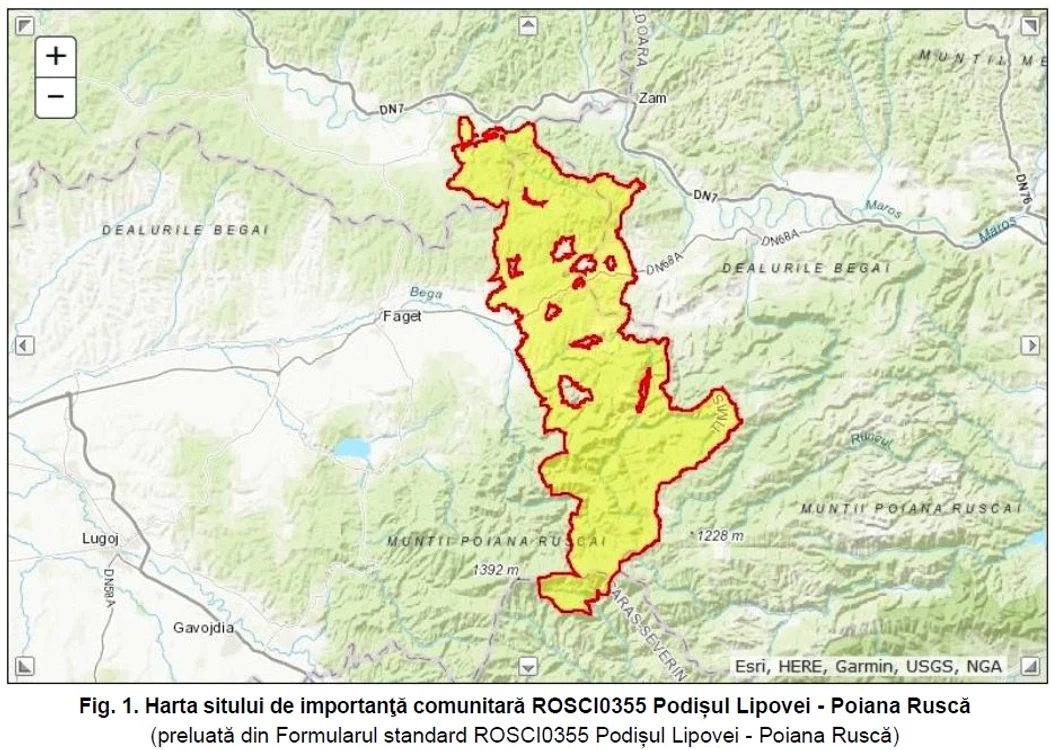 Harta sitului Natura 200. Foto: raport DSV Timiș