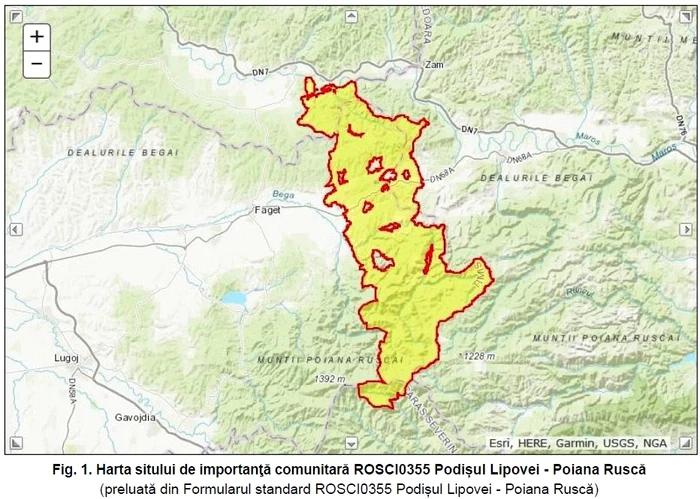 Harta sitului Natura 200. Foto: raport DSV Timiș