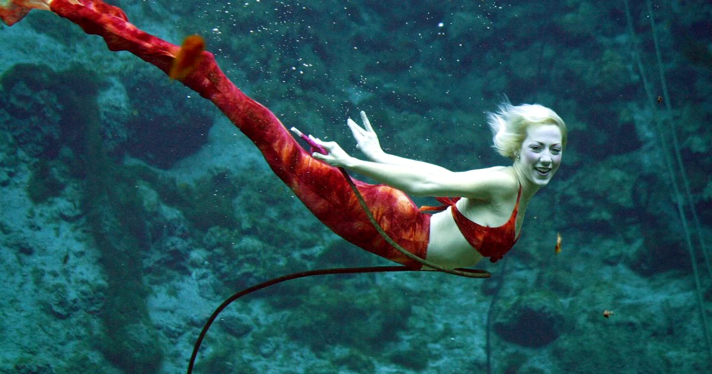 Una dintre sirenele care încântă vizitatorii parcului de distracţie Weeki Wachee Spring din Florida       FOTO businessinsider.com