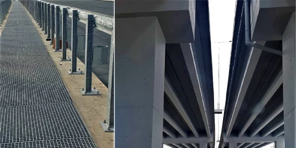 Grilaje grătar pentru spațiile dintre sensurile de mers de pe autostrăzi soluție propusă CNAIR Foto colaj Pro Infrastructura jpg