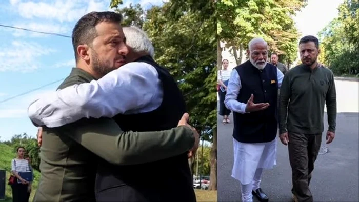 Prim-ministrul Narendra Modi îmbrățișându-l pe președintele Ucrainei FOTO www.hindustantimes.com