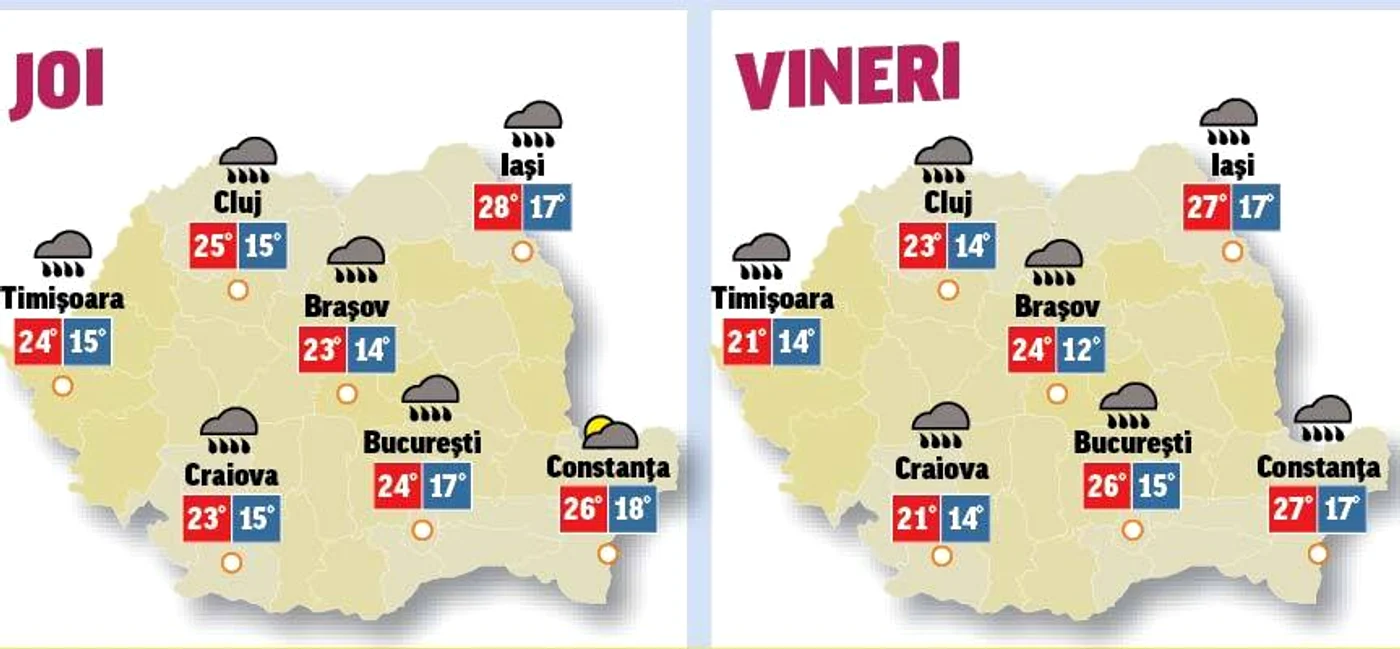 Prognoza meteo pentru joi şi vineri arată că vom avea parte de multe precipitaţii