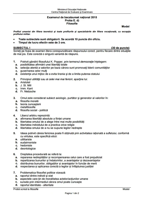 Proba E. Filosofie- prima sesiune