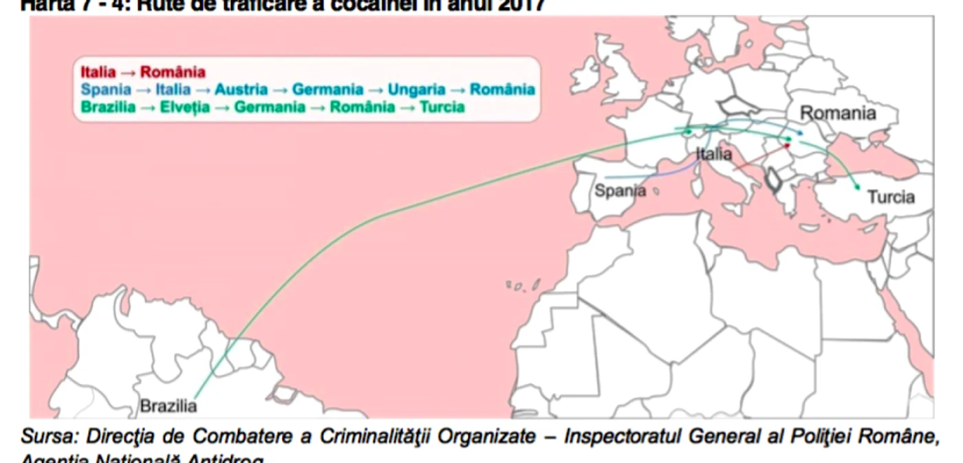 Ruta droguri cocaină America Sud Europa România Sursa ana.gov.ro