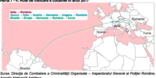 Ruta droguri cocaină America Sud Europa România Sursa ana.gov.ro