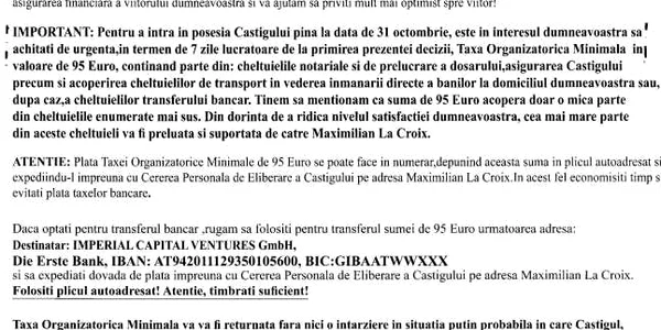 Procedura de intrare în posesia câştigului