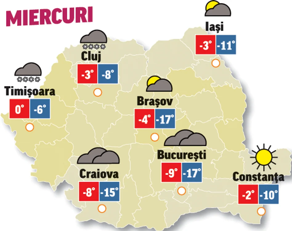 Prognoza meteo 20 ianuarie anunță că gerul persistă în majoritatea regiunilor