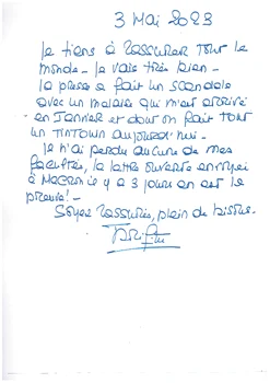 nota scrisă de Brigitte Bardot