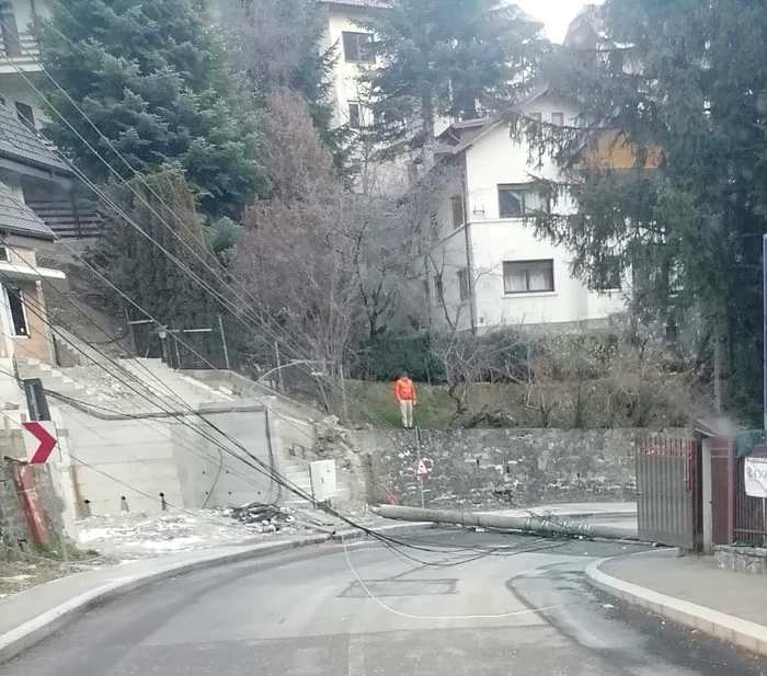 Copaci doborâți și stâlpi de electricitate avariați Foto: Primăria Sinaia/ Facebook 