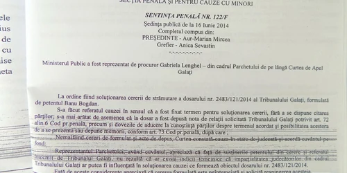Sentinţa în care judecătorul Aur consemnează că s-a făcut citarea FOTO C Crângan