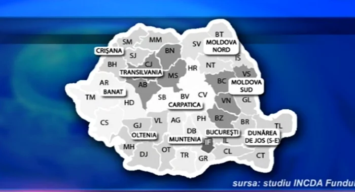 Harta cu cele 10 regiunI propuse de Centrul Naţional Agro-ecologic de Cercetare Fundulea   Sursa: NTV