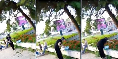 Bătrâna din Galaţi culegea florile de pe un scuar FOTO Captură video