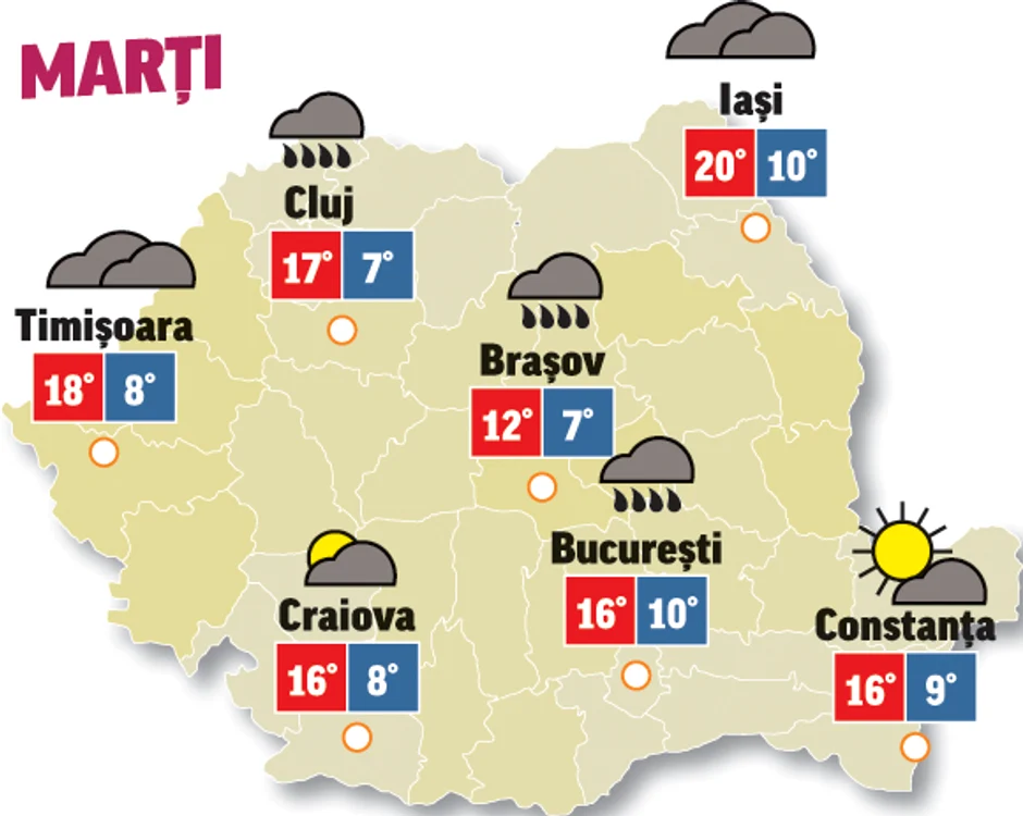 Ziua de astăzi vremea va fi mult mai rece decât prececedenta și vor cădea precipitații pe arii extinse
