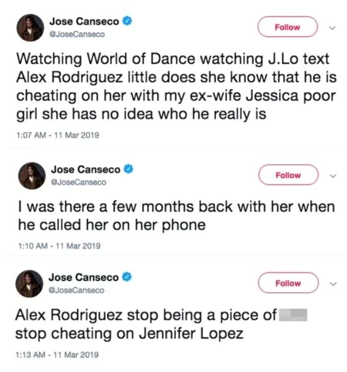 Jose Canseco a atras atenția în mediul virtual după ce a publicat o serie de acuzații la adresa lui Alex Rodriguez, viitorul soț al lui Jennifer Lopez