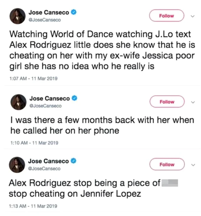 Jose Canseco a atras atenția în mediul virtual după ce a publicat o serie de acuzații la adresa lui Alex Rodriguez, viitorul soț al lui Jennifer Lopez 