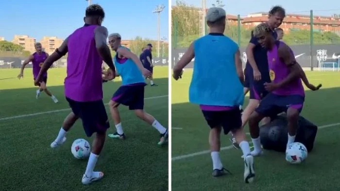VIDEO Lamine Yamal a umilit doi colegi cu un singur dribling. Fază spectaculoasă surprinsă la antrenamentul Barcelonei