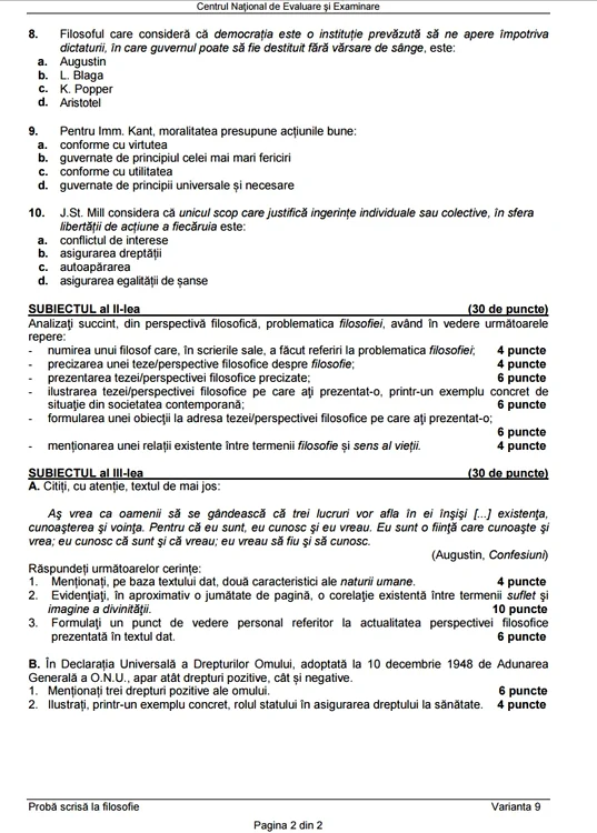 Bac 2015 subiecte. Filosofie - prima sesiune