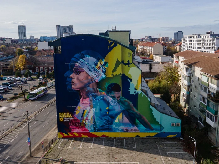 Mural cu David Popovici, la Timișoara/FOTO: Facebook Asociația Edit