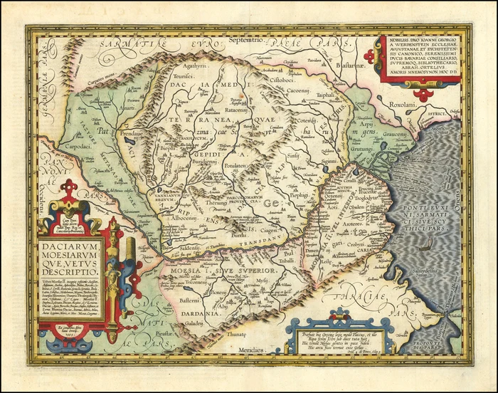 Hartă istorică din 1595 a Daciei și Moesiei. Sursa: raremaps.com