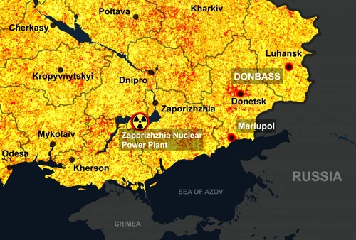  Harta cu oraşele din sud-estul Ucrainei - Centrala Nucleara Zaporojie - Mariupol -Donbas - Crimeea FOTO Shutterstock 