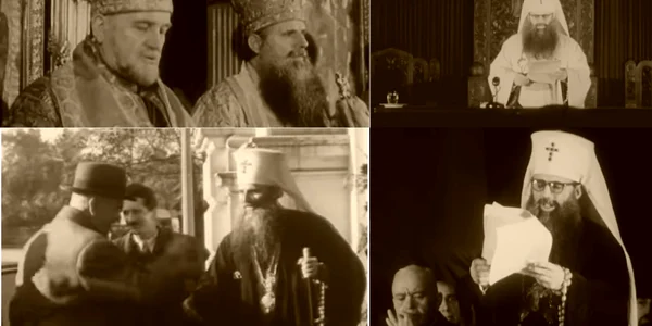 Patriarhul Justinian Marina înainte imagini de arhivă Colaj jpg