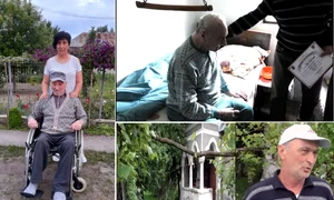 Cel mai vârstnic veteran de război din România - Ilie Ciocan de 109 ani din Galicea-Vâlcea  - alături de nepoţii care-l îngrijesc Foto colaj