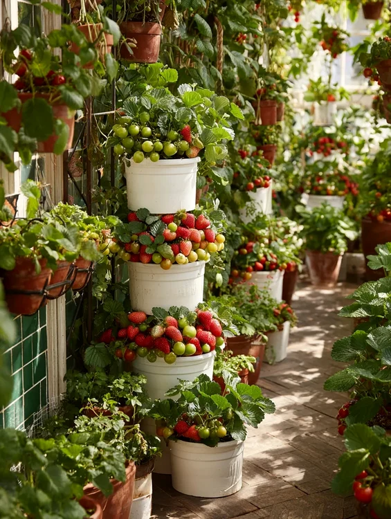 Idei de amenajare balcoane/terase cu plante, legume, fructe și flori în ghiveci Sursă Ideal House