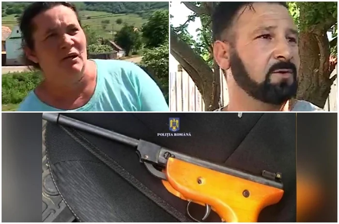 Femeia rănită, arma și tatăl adolescentului pistolar. Foto: captură antena3.ro