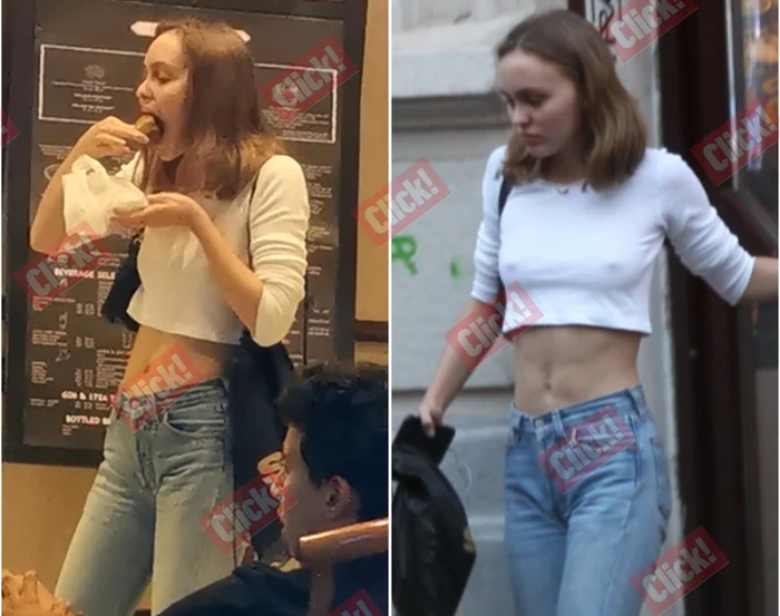 Lily-Rose Depp a fost surprinsă prin Bucureşti, fără sutien şi în timp ce înfuleca pe nemestecate o prăjitură libaneză