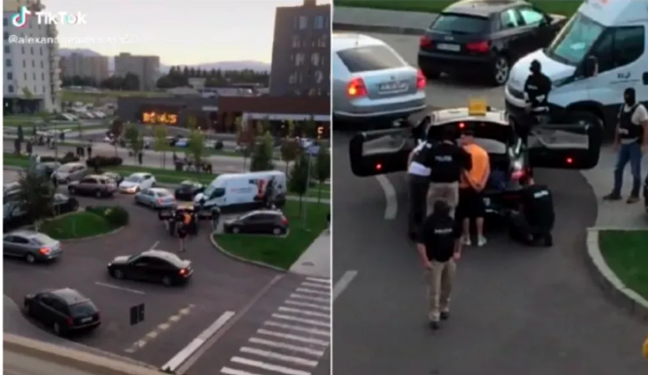 Mașini de lux blocate de polițiștii antidrog în centrul Brașovului FOTO captură TikTok