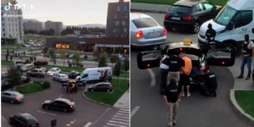 Mașini de lux blocate de polițiștii antidrog în centrul Brașovului FOTO captură TikTok