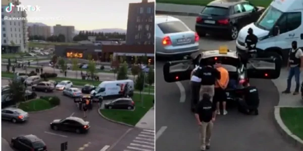 Mașini de lux blocate de polițiștii antidrog în centrul Brașovului FOTO captură TikTok