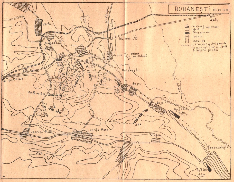 Robăneşti,  10 noiembrie 1916: aşezarea în teren a trupelor