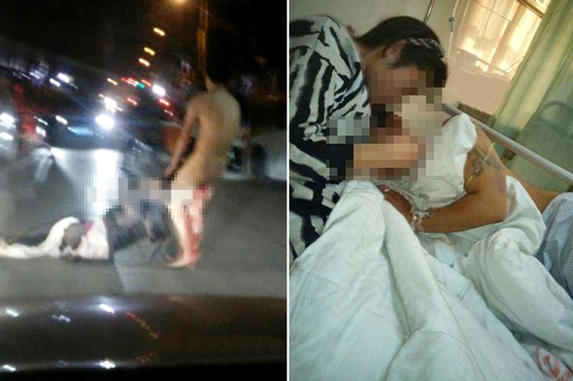 În stânga, bărbatul îşi bate soţia după ce i-a tăiat penisul a doua oară. În dreapta, amanta îl consolează pe patul de spitalFoto: mirror.co.uk