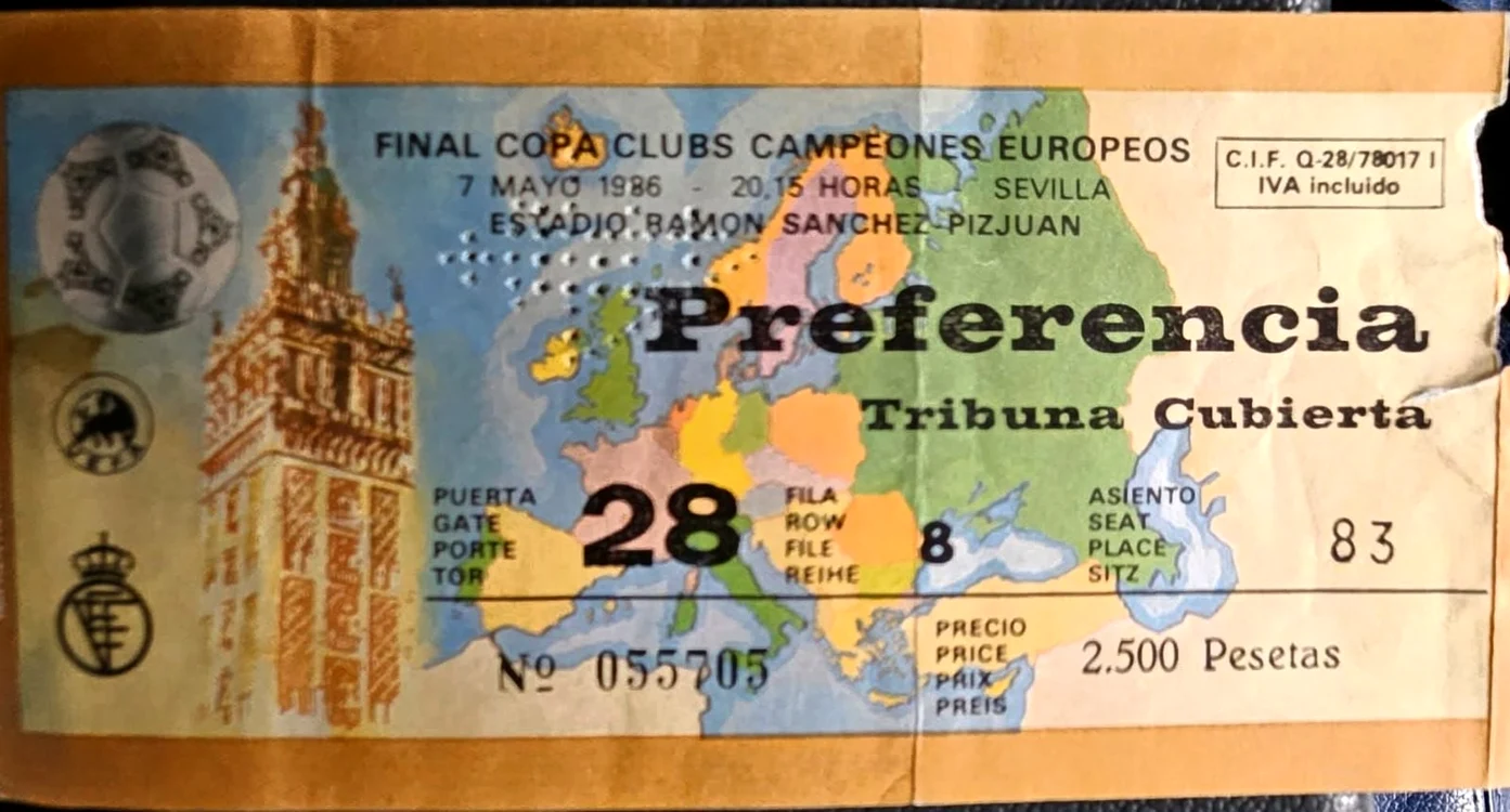 Biletul de intrare la meciul de la Sevilla (Arhivă personală Geta Popescu)