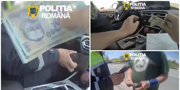 Șofer băut, prins pe E85 în Bacău după ce a încercat să mituiască polițiștii cu 500 de lei. FOTO: colaj captură video