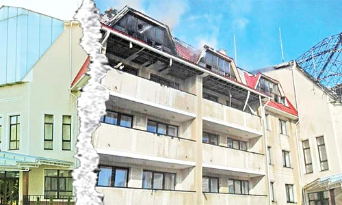 Mai 2013: Baza de pregătire a echipei Şahtior Doneţk era una dintre cele mai moderne din Europa de Est; August 2014: După bombardamentele de vineri, totul arată ca o ruină jpeg