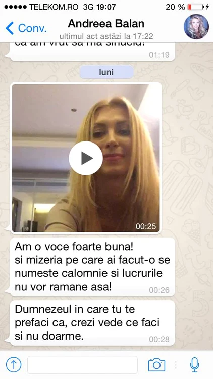 După ce s-a înregistrat cântând live, Andreea Bălan i-a trimis lui Marius Gavrilă dovada că are voce