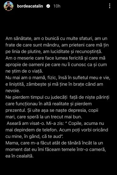 Mesajul postat de Cătălin Bordea pe InstaStory 