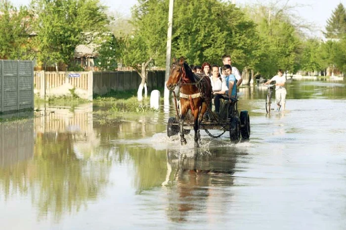Vârtoape- Oamenii merg prin apă ca să ajungă la casele lor (Fotografii: Elisa Bouleanu/Dorin Constanda)