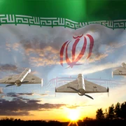 Drone iraniene pe fundalul steagului iranian FOTO shutterstock jpg