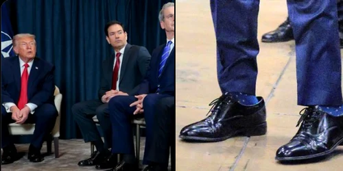 Imagini care-i înfățșlează pe președintele Trump și Rubio, alături de pantofii cu pricina  FOTO : captură X Republicans against Trump