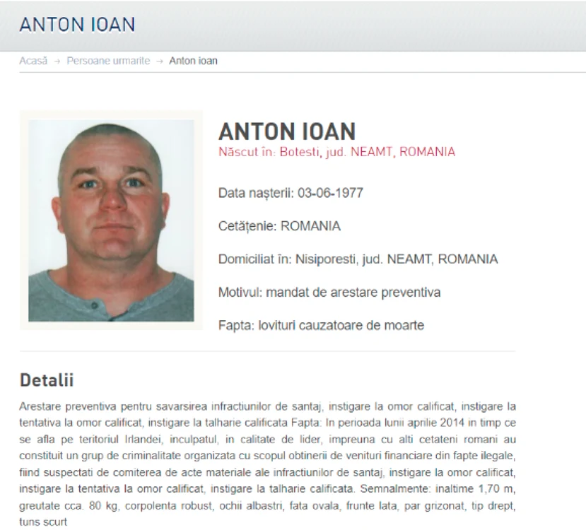 Ioan Anton figureaza pe siteul Politiei