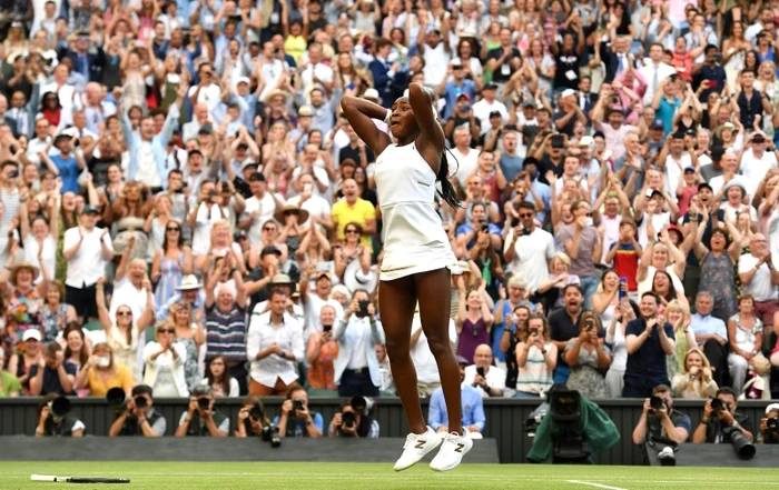 Cori Gauff exultă după ce a învins-o pe Polona Hercog la Wimbledon 2019Foto: EPA-EFE