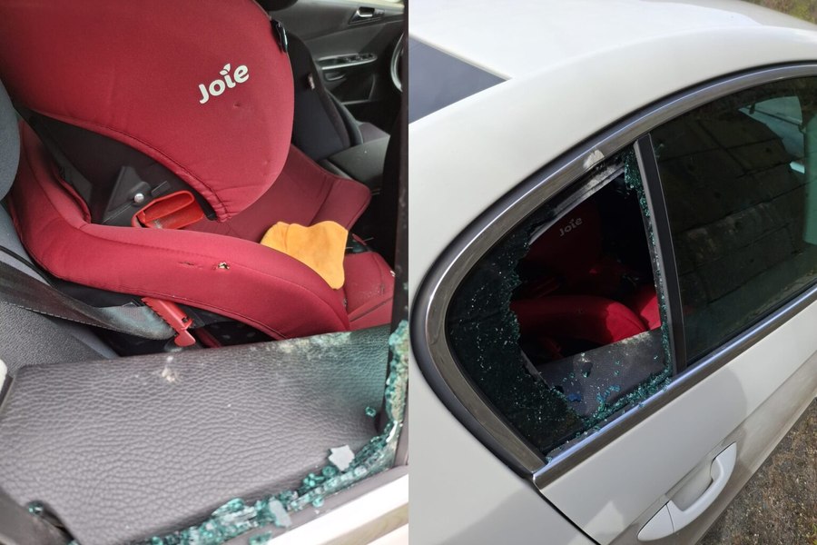 Mașina unei familii din Sibiu, lovită de bolovani căzuți pe Valea Oltului. „A spart geamul din dreapta-spate și a ricoșat direct în scaunul fetiței”