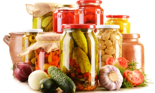 20330006   composition with jars of pickled vegetables  marinated food jpeg