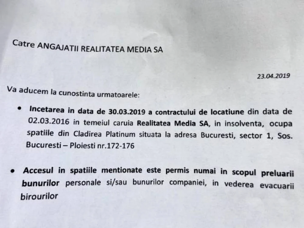 realitatea nota evacuare