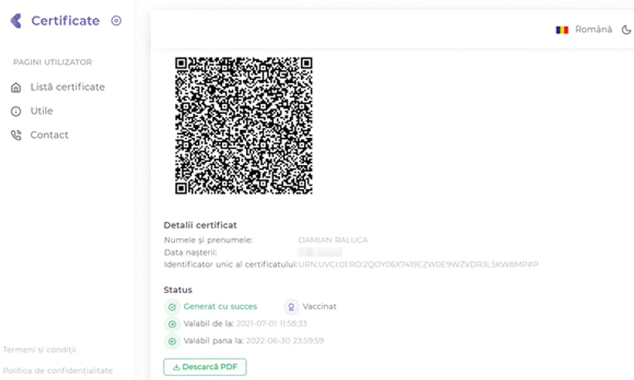 După ce ai salvat, ești anunțat că certificatul e generat. Veridică e-mailul